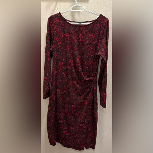 Talbots Red Floral Faux Wrap Dress - Picture 3 of 10